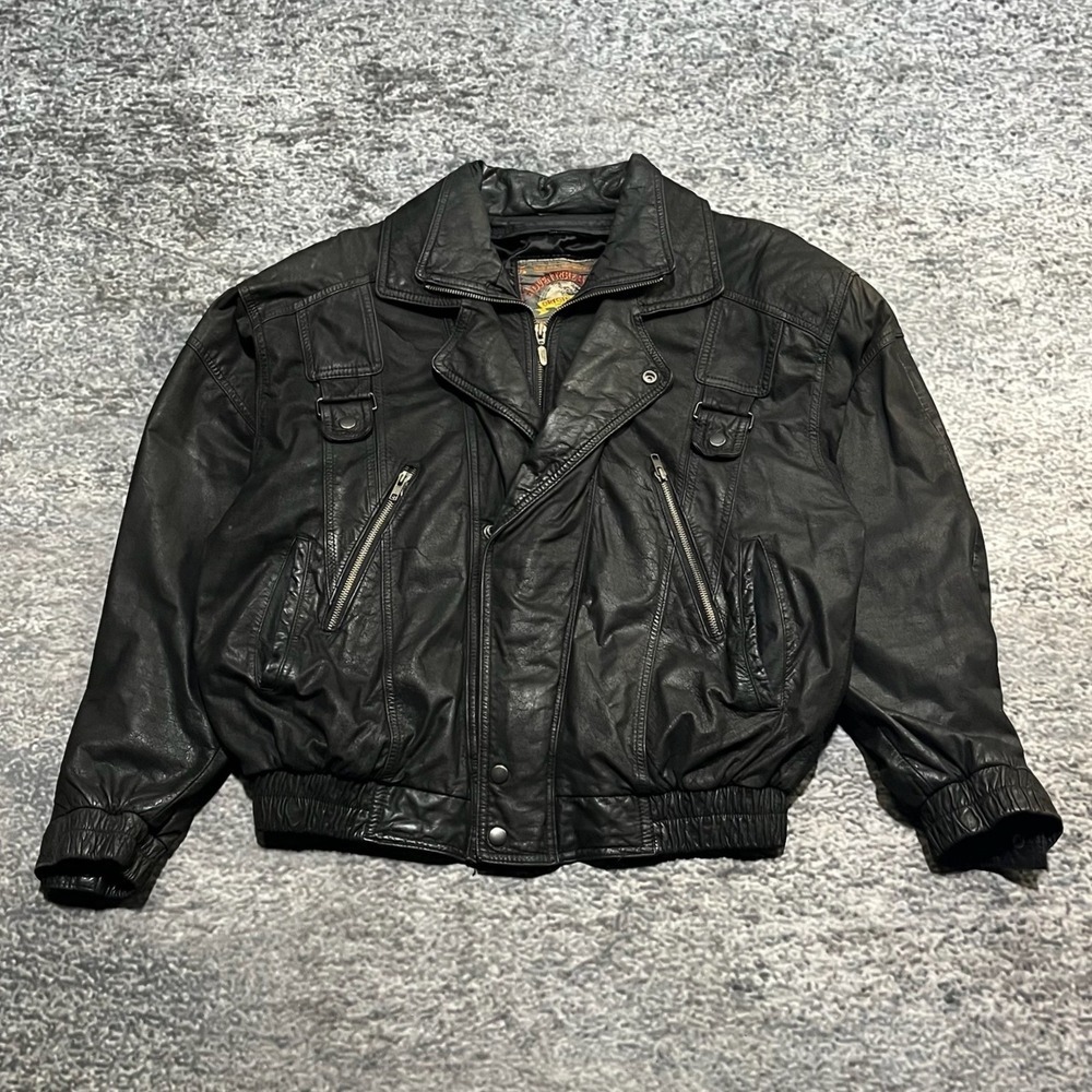 Vintage Adventure Bound Leather Jacket Mens Large Black Biker Motorcycle 80s 90s